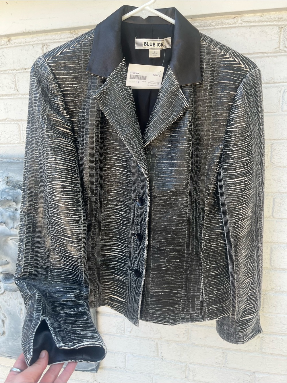 Nwt Blue Ice Vintage Y2K Crackle Faux Leather Blazer Jacket Size 6